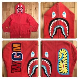 2010 BAPE Neon shark full zip hoodie red a bathing ape NIGO